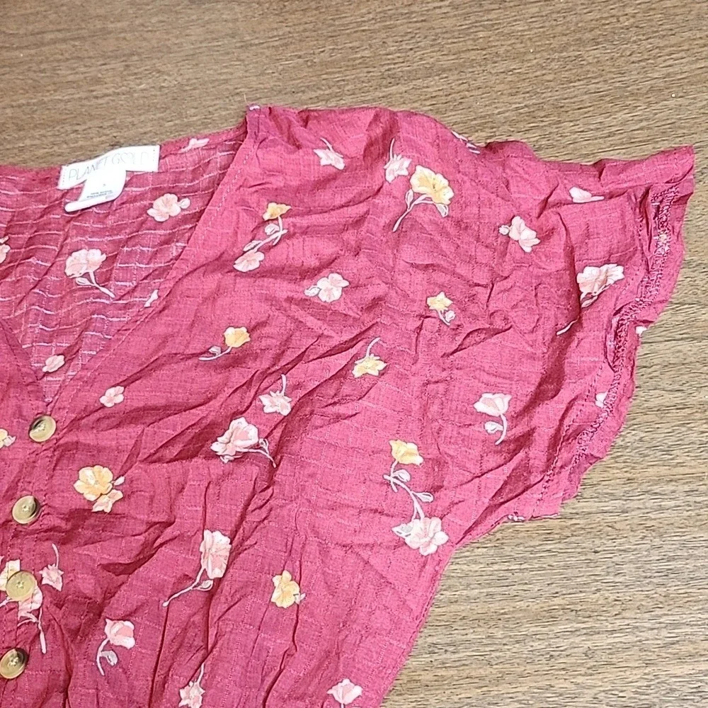Planet Gold Floral Boho Cottagecore Top, Red, Women's Size Small - Picture 3 of 7